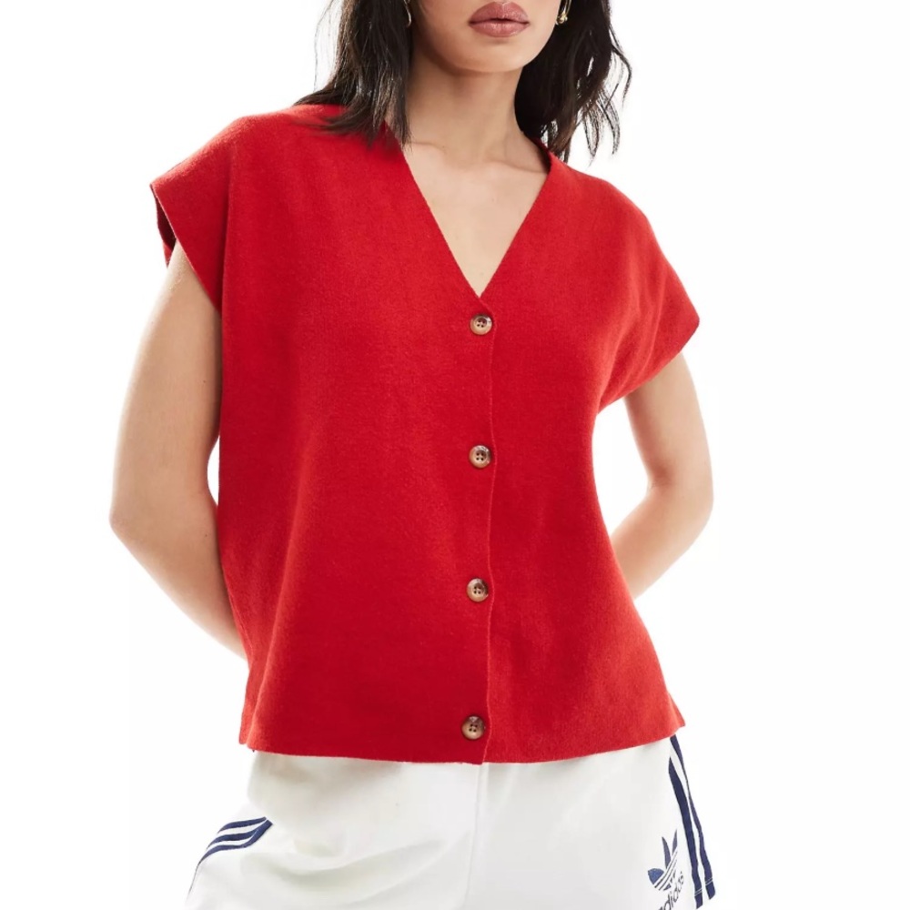 ASOS Pieces soft oversized short sleeve vest in red